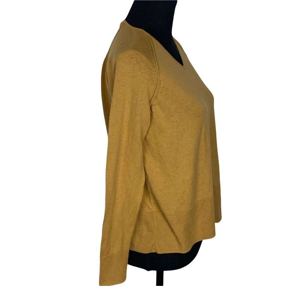 J. Jill Sweater Women XS‎ Petite Yellow Silk Cotton V-Neck Long Sleeve Knit - Picture 4 of 10